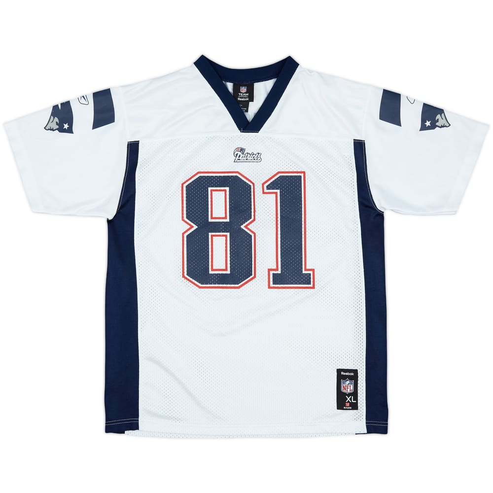 2008-10 New England Patriots Moss #81 Reebok Replica Away Jersey - 8/10 - (XL.Boys)