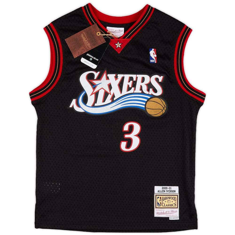 2000-01 Philadelphia 76ers Iverson #3 Mitchell & Ness Hardwood Classics Swingman Away Jersey (M.Kids)