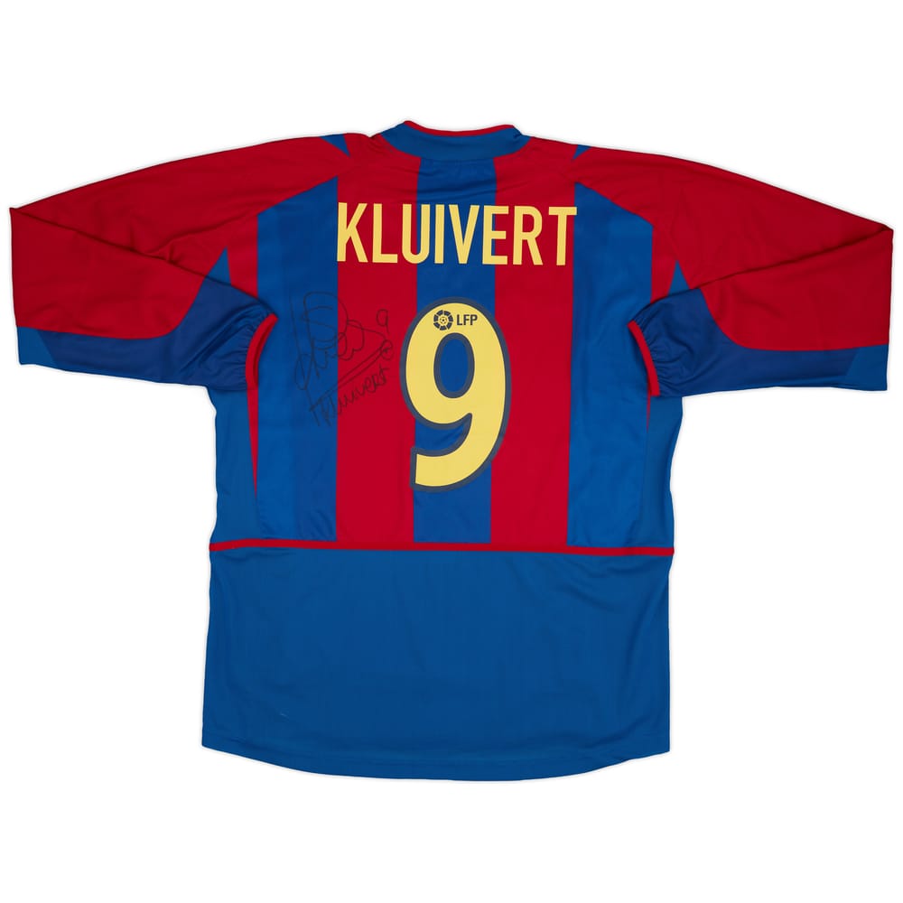 2002-03 Barcelona Player Issue Signed Home L/S Shirt Kluivert #9 - 7/10 - (XL)