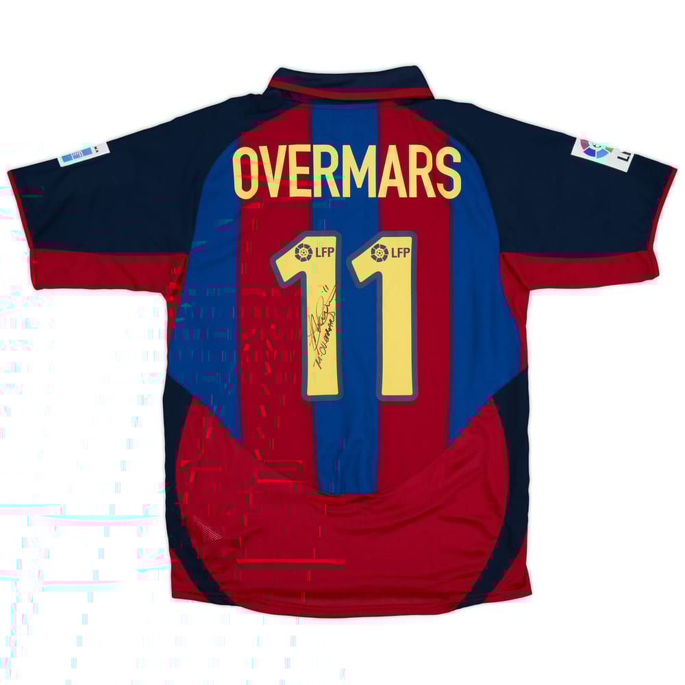 2003-04 Barcelona Match Issue Signed Home Shirt Overmars #11