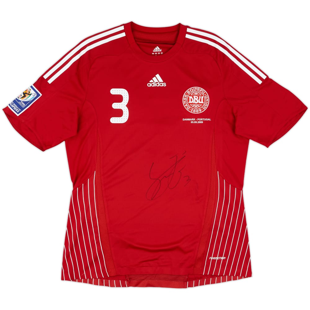 2009 Denmark Match Worn Signed Home Shirt #3 (Kjær) v Portugal