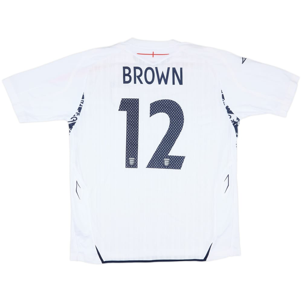 2007 England Match Worn Home Shirt Brown #12 (v Germany)