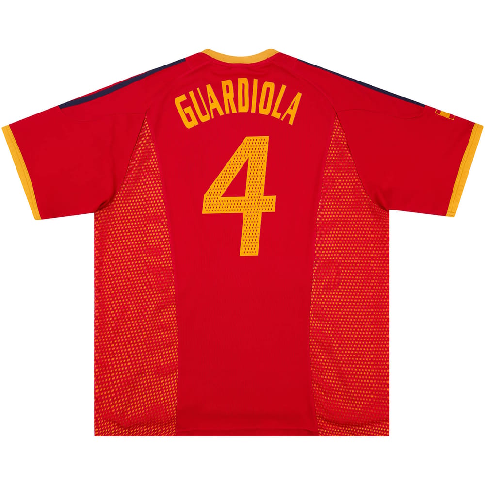 2002-04 Spain Home Shirt Guardiola #4 - 9/10