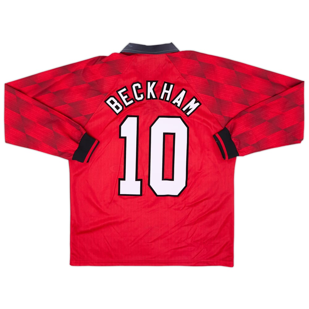 1996-98 Manchester United Home L/S Shirt Beckham #10 - 9/10 - (M)