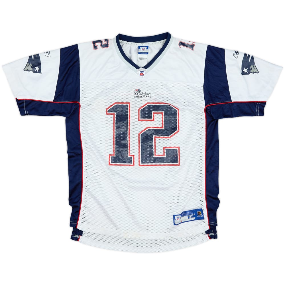 2005-06 New England Patriots Brady #12 Reebok On Field Away Jersey - 6/10 - (XL.Boys)