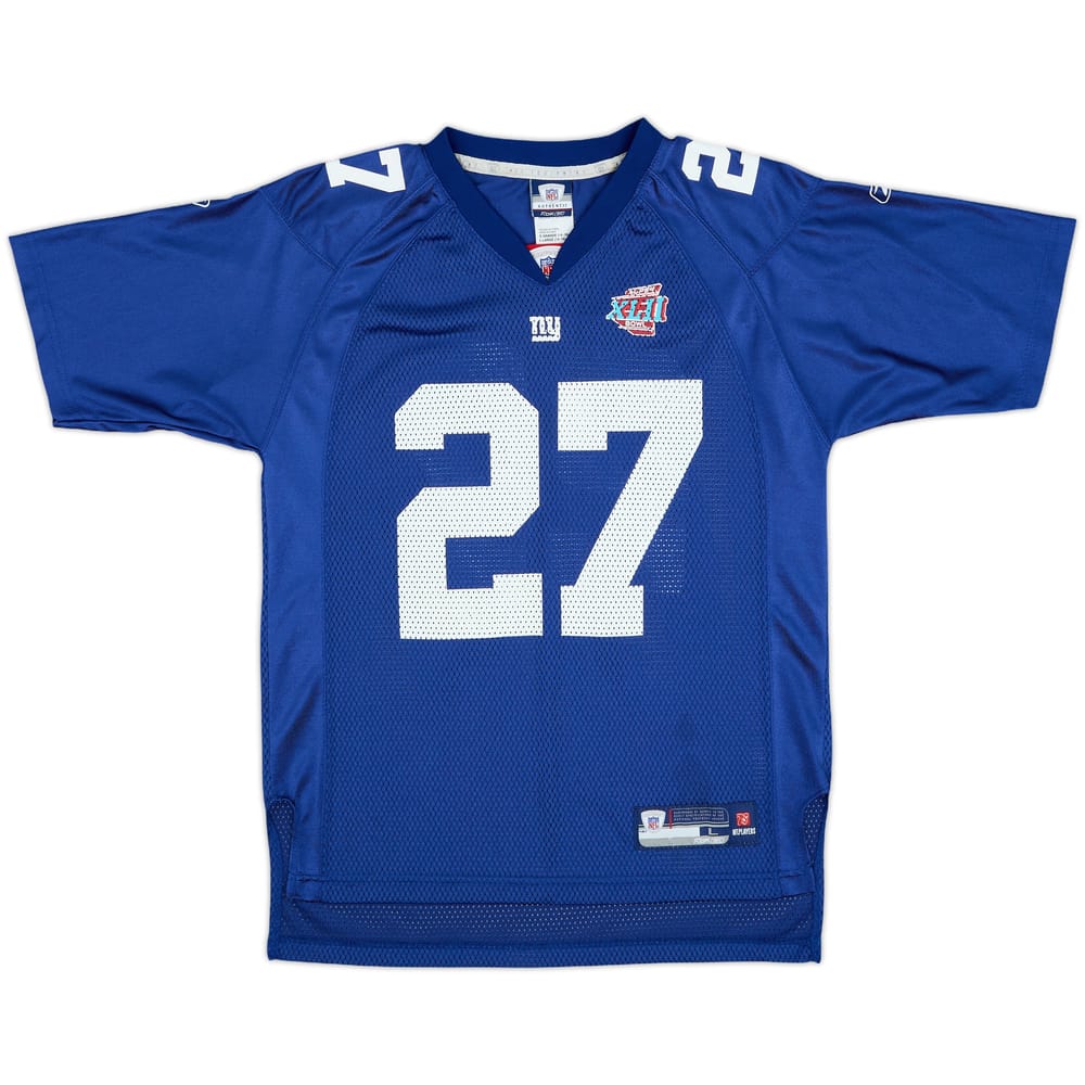 2008 New York Giants Jacobs #27 Super Bowl XLII Reebok On Field Home Jersey - 7/10 - (L.Boys)