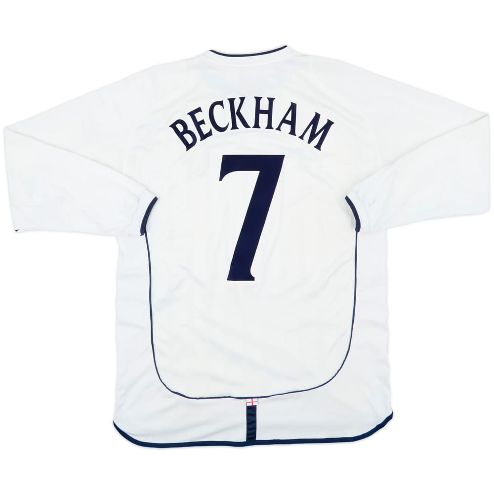 2001-03 England Home L/S Shirt Beckham #7 - 8/10 - (XL)