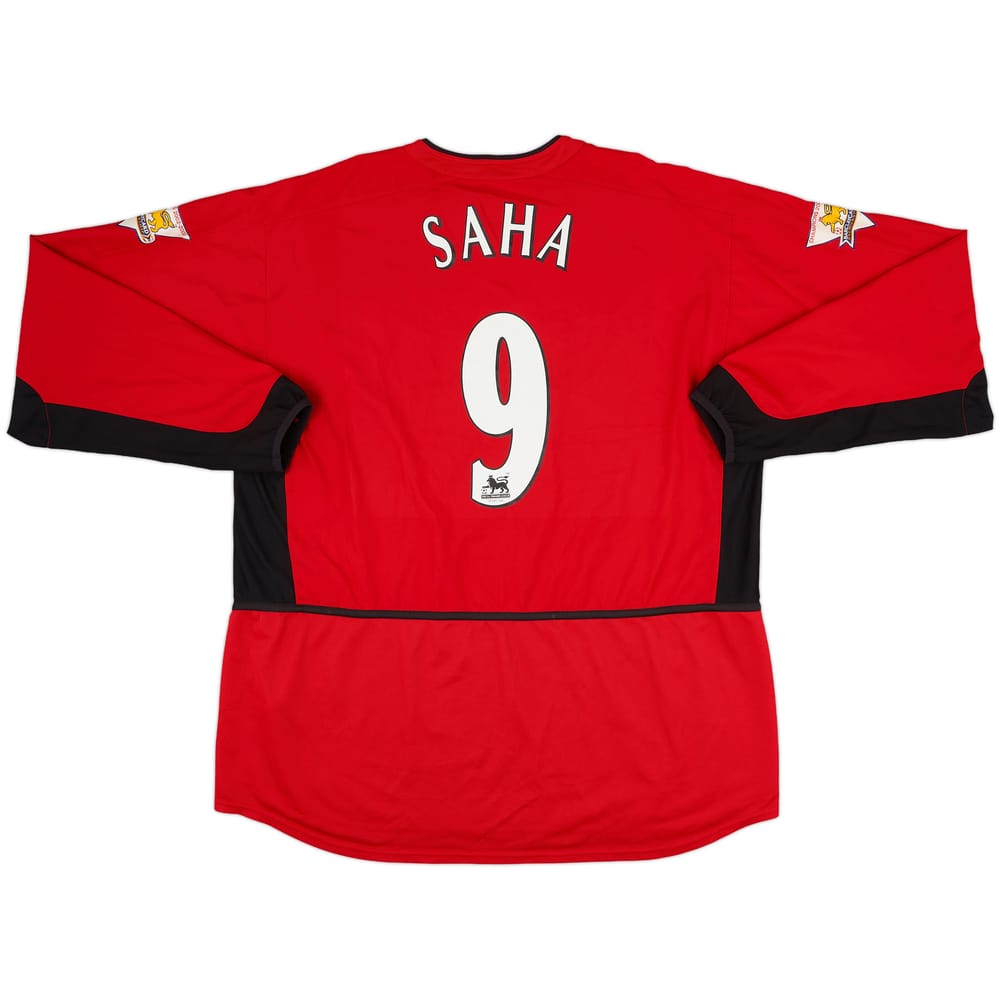 2002-04 Manchester United Home L/S Shirt Saha #9 - 8/10 - (XXL)