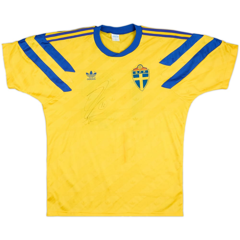 1991-92 Sweden Match Issue Signed Home Shirt #13