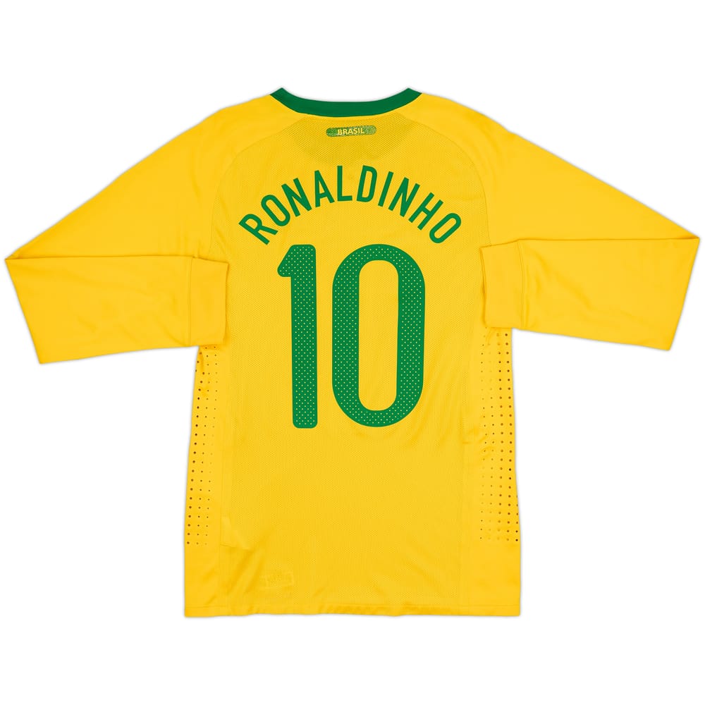 2010-11 Brazil Player Issue Home L/S Shirt Ronaldinho #10 - 6/10 - (M)