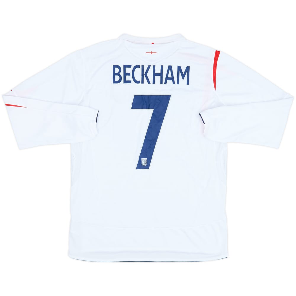2005-07 England Home L/S Shirt Beckham #7 - 5/10 - (L)