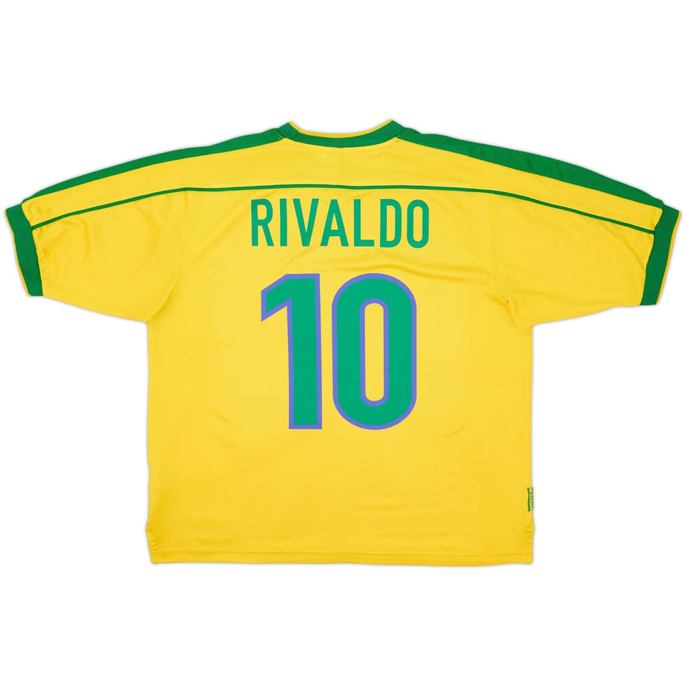 1998-00 Brazil Home Shirt Rivaldo #10 - 8/10 - (L)