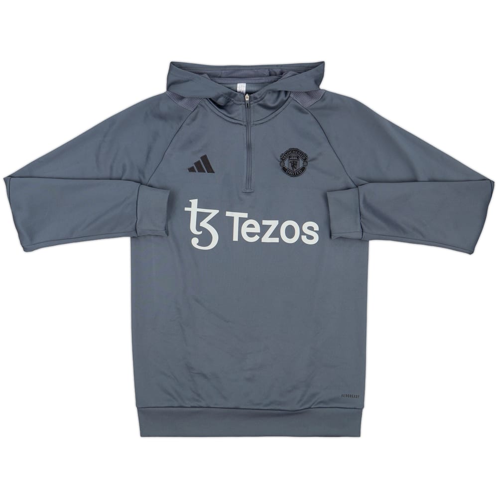 2023-24 Manchester United adidas Hooded 1/4 Zip Sweat Top - 7/10 - (S)