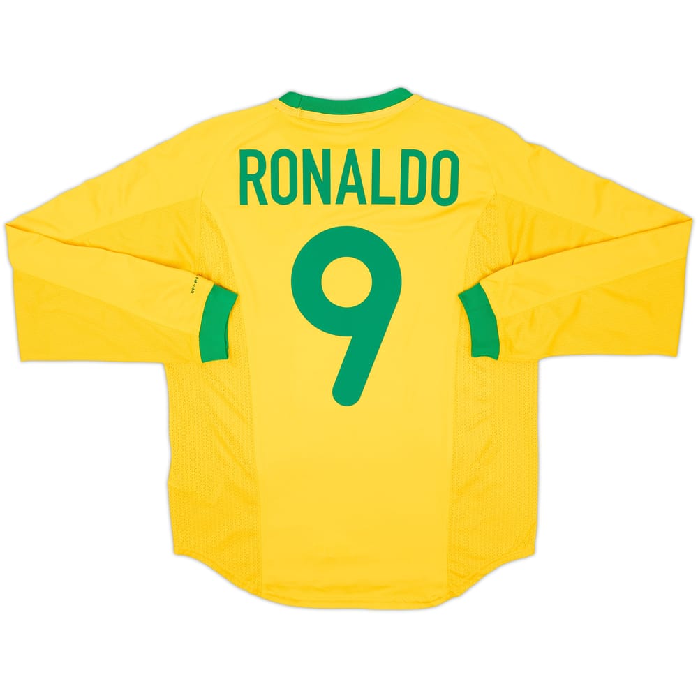 2000-02 Brazil Home L/S Shirt Ronaldo #9 - 8/10 - (S)