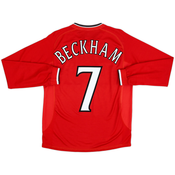 2000-02 Manchester United Home L/S Shirt Beckham #7 - 8/10 - (Y)