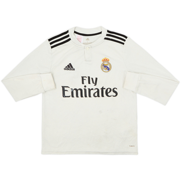 2018-19 Real Madrid Home L/S Shirt - 4/10 - (13-14 Years)