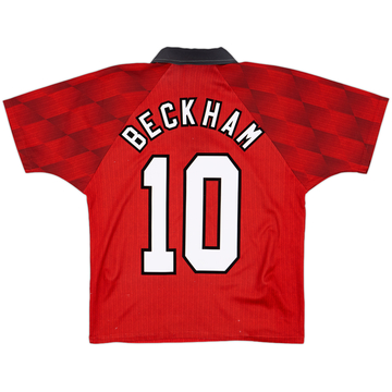 1996-98 Manchester United Home Shirt Beckham #10 - 7/10 - (Y)
