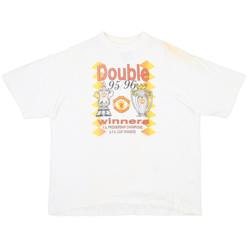 1995-96 Manchester United 'Double' Graphic Tee - 5/10 - (XXL)