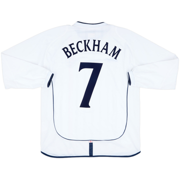 2001-03 England Home L/S Shirt Beckham #7 - 8/10 - (L)