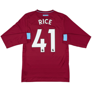 2018-19 West Ham Home L/S Shirt Rice #41 - 10/10 - (S)