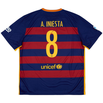 2015-16 Barcelona Home Shirt A.Iniesta #8 - 9/10 - (XXL)