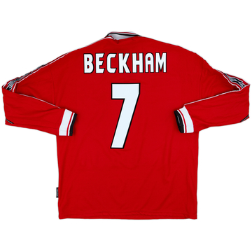 1998-00 Manchester United Home L/S Shirt Beckham #7 - 6/10 - (L)