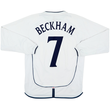 2001-03 England Home L/S Shirt Beckham #7 - 6/10 - (M)