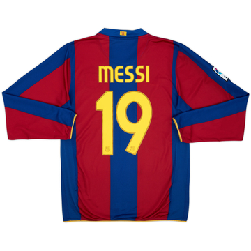 2007-08 Barcelona Home L/S Shirt Messi #19 - 8/10 - (M)