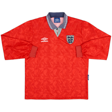 1990-93 England Away L/S Shirt #9 - 5/10 - (XL)