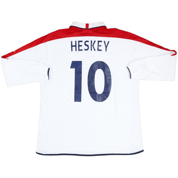 2003 England Match Worn Home L/S Shirt Heskey #10