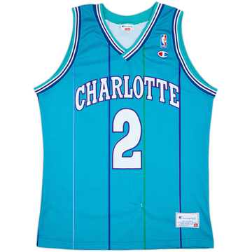 1992-96 Charlotte Hornets L.Johnson #2 Champion Away Jersey - 6/10 - (XL)