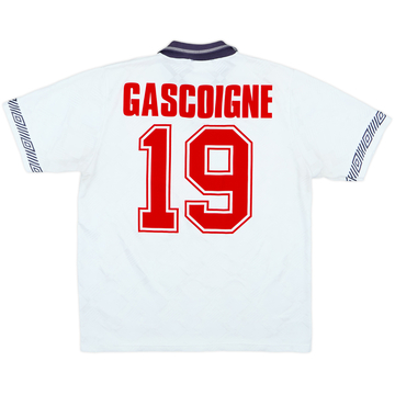1990-92 England Home Shirt Gascoigne #19 - 7/10 - (M)