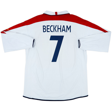 2003-05 England Home L/S Shirt Beckham #7 - 7/10 - (XXL)