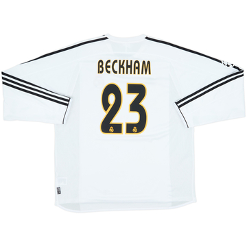 2003-04 Real Madrid Home L/S Shirt Beckham #23 - 9/10 - (XL)
