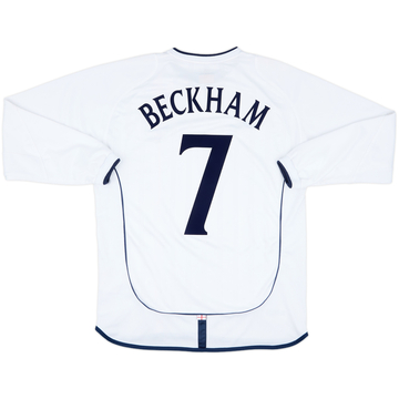 2001-03 England Home L/S Shirt Beckham #7 - 8/10 - (L)