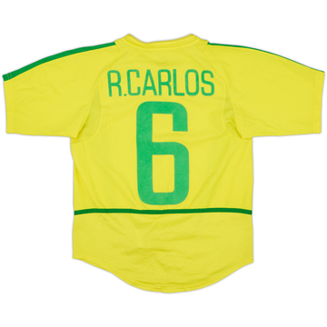 2002-04 Brazil Home Shirt R.Carlos #6 - 6/10 - (M.Boys)