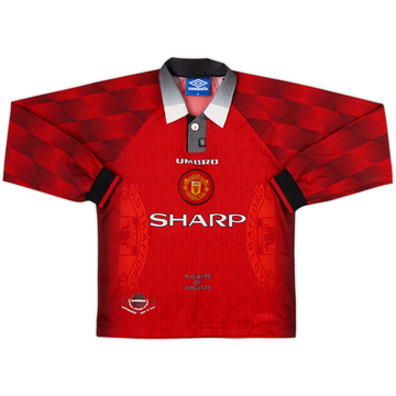 1996-98 Manchester United Home L/S Shirt - 9/10 - (L.Boys)