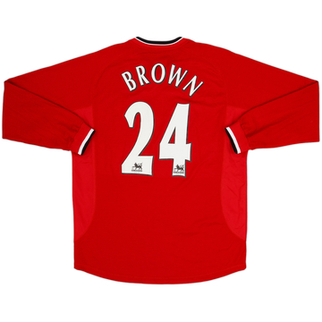 2000-02 Manchester United Home L/S Shirt Brown #24 - 8/10 - (M)