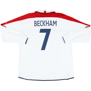 2003-05 England Home L/S Shirt Beckham #7 - 8/10 - (XL)