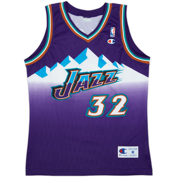 1996-03 Utah Jazz Malone #32 Champion Home Jersey - 7/10 - (M)