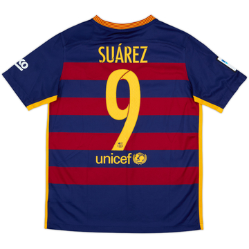 2015-16 Barcelona Home Shirt Suarez #9 - 7/10 - (XL.Boys)