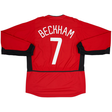 2002-04 Manchester United Home L/S Shirt Beckham #7 - 8/10 - (L)