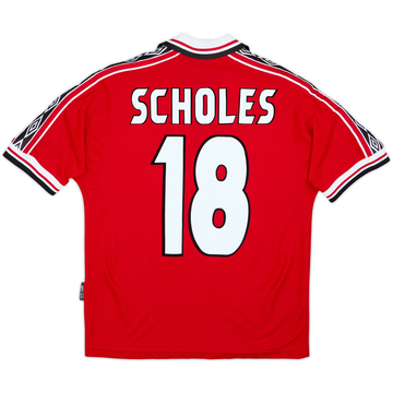 1998-00 Manchester United Home Shirt Scholes #18 - 8/10 - (Y)