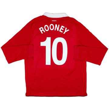 2010-11 Manchester United Home L/S Shirt Rooney #10 - 6/10 - (XL)