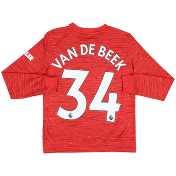 2020-21 Manchester United Home L/S Shirt Van De Beek #34 - 8/10 - (M.Boys)