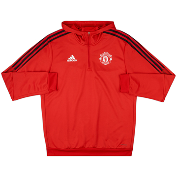2022-23 Manchester United adidas 1/4 Zip Hooded Track Jacket - 9/10 - (L)