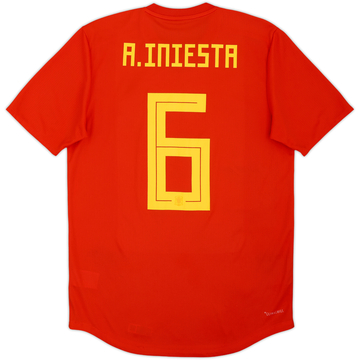 2018-19 Spain Authentic Home Shirt A. Iniesta #6 - 8/10 - (M)