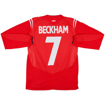 2004-06 England Away L/S Shirt Beckham #7 - 9/10 - (XL.Boys)