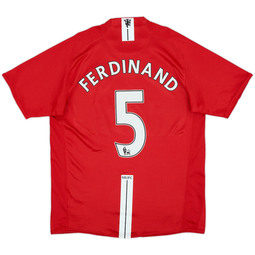 2007-09 Manchester United Home Shirt Ferdinand #5 - 8/10 - (M)