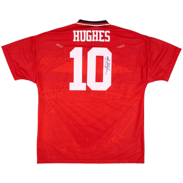 1994-96 Manchester United Signed Home Shirt Hughes #10 - 7/10 - (XL)